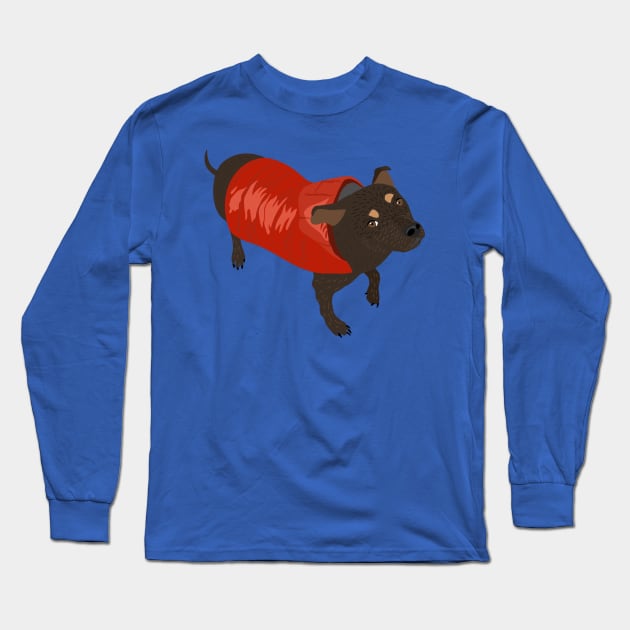 Brown Dog in a Red Puffer Jacket Long Sleeve T-Shirt by Alissa Carin